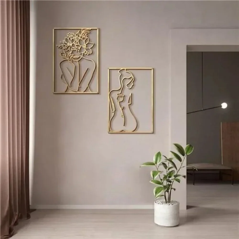 4 Pack Gold Wall Art Décor Minimalist Single Line Art Wall Décor Real Metal
